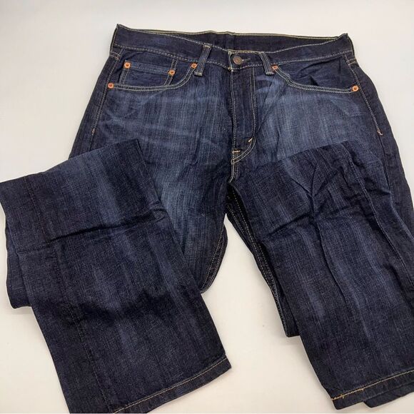 Levi 505 Men's Dark Wash Mid Rise Straight Leg Denim Jeans Size W32 L34 Tall - Picture 6 of 9